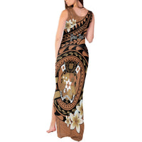 Personalised Tonga Emancipation Day Tank Maxi Dress Tongan Ngatu Pattern - Brown Version LT14 - Polynesian Pride