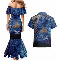 New Zealand Stewart Island Couples Matching Mermaid Dress and Hawaiian Shirt Rakiura Kiwi Maori Glowing Sky LT14 - Polynesian Pride