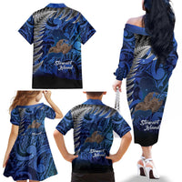 New Zealand Stewart Island Family Matching Off The Shoulder Long Sleeve Dress and Hawaiian Shirt Rakiura Kiwi Maori Glowing Sky LT14 - Polynesian Pride