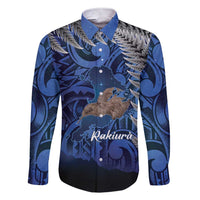 New Zealand Stewart Island Family Matching Short Sleeve Bodycon Dress and Hawaiian Shirt Rakiura Kiwi Maori Glowing Sky LT14 Dad's Shirt - Long Sleeve Blue - Polynesian Pride