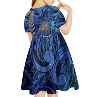 New Zealand Stewart Island Kid Short Sleeve Dress Rakiura Kiwi Maori Glowing Sky LT14 - Polynesian Pride