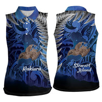 New Zealand Stewart Island Women Sleeveless Polo Shirt Rakiura Kiwi Maori Glowing Sky