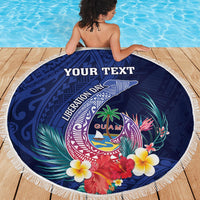 Personalised Guam Liberation Day Beach Blanket Happy 80th Anniversary Fish Hook Mix Tropical Flowers