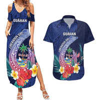 Personalised Guam Liberation Day Couples Matching Summer Maxi Dress and Hawaiian Shirt Happy 80th Anniversary Fish Hook Mix Tropical Flowers LT14 Blue - Polynesian Pride