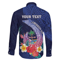 Personalised Guam Liberation Day Family Matching Off Shoulder Short Dress and Hawaiian Shirt Happy 80th Anniversary Fish Hook Mix Tropical Flowers LT14 - Polynesian Pride