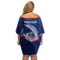 Personalised Guam Liberation Day Off Shoulder Short Dress Happy 80th Anniversary Fish Hook Mix Tropical Flowers LT14 - Polynesian Pride