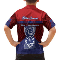 Guam Liberation Day Family Matching Off Shoulder Short Dress and Hawaiian Shirt Biba Guahan Chamorro 80th Anniversary - Blue LT14 - Polynesian Pride
