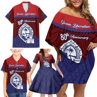 Guam Liberation Day Family Matching Off Shoulder Short Dress and Hawaiian Shirt Biba Guahan Chamorro 80th Anniversary - Blue LT14 - Polynesian Pride