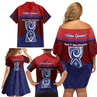 Guam Liberation Day Family Matching Off Shoulder Short Dress and Hawaiian Shirt Biba Guahan Chamorro 80th Anniversary - Blue LT14 - Polynesian Pride