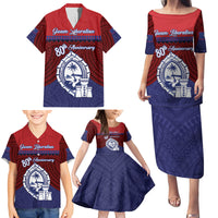 Guam Liberation Day Family Matching Puletasi and Hawaiian Shirt Biba Guahan Chamorro 80th Anniversary - Blue LT14 - Polynesian Pride