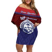 Guam Liberation Day Off Shoulder Short Dress Biba Guahan Chamorro 80th Anniversary - Blue LT14 Women Blue - Polynesian Pride
