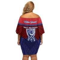 Guam Liberation Day Off Shoulder Short Dress Biba Guahan Chamorro 80th Anniversary - Blue LT14 - Polynesian Pride