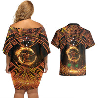 Samoa Teuila 2024 Festival Couples Matching Off Shoulder Short Dress and Hawaiian Shirt Samoan Siva Afi With Red Gingers LT14 - Polynesian Pride