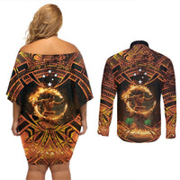 Samoa Teuila 2024 Festival Couples Matching Off Shoulder Short Dress and Long Sleeve Button Shirt Samoan Siva Afi With Red Gingers