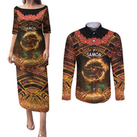 Samoa Teuila 2024 Festival Couples Matching Puletasi and Long Sleeve Button Shirt Samoan Siva Afi With Red Gingers LT14 Black - Polynesian Pride