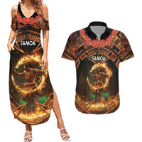 Samoa Teuila 2024 Festival Couples Matching Summer Maxi Dress and Hawaiian Shirt Samoan Siva Afi With Red Gingers LT14 Black - Polynesian Pride