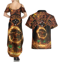 Samoa Teuila 2024 Festival Couples Matching Summer Maxi Dress and Hawaiian Shirt Samoan Siva Afi With Red Gingers LT14 - Polynesian Pride
