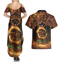 Samoa Teuila 2024 Festival Couples Matching Summer Maxi Dress and Hawaiian Shirt Samoan Siva Afi With Red Gingers LT14 - Polynesian Pride