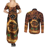 Samoa Teuila 2024 Festival Couples Matching Summer Maxi Dress and Long Sleeve Button Shirt Samoan Siva Afi With Red Gingers