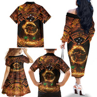 Samoa Teuila 2024 Festival Family Matching Off The Shoulder Long Sleeve Dress and Hawaiian Shirt Samoan Siva Afi With Red Gingers LT14 - Polynesian Pride