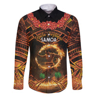 Samoa Teuila 2024 Festival Family Matching Tank Maxi Dress and Hawaiian Shirt Samoan Siva Afi With Red Gingers LT14 Dad's Shirt - Long Sleeve Black - Polynesian Pride