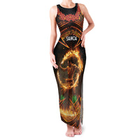 Samoa Teuila 2024 Festival Family Matching Tank Maxi Dress and Hawaiian Shirt Samoan Siva Afi With Red Gingers LT14 Mom's Dress Black - Polynesian Pride