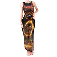 Samoa Teuila 2024 Festival Tank Maxi Dress Samoan Siva Afi With Red Gingers LT14 Women Black - Polynesian Pride