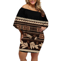 Black Samoa Siapo Teuila Flowers Off Shoulder Short Dress LT14 Women Black - Polynesian Pride