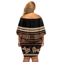 Black Samoa Siapo Teuila Flowers Off Shoulder Short Dress LT14 - Polynesian Pride