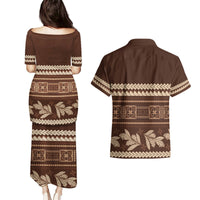 Brown Samoa Siapo Teuila Flowers Couples Matching Puletasi and Hawaiian Shirt LT14 - Polynesian Pride