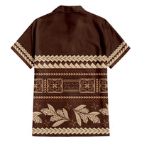 Brown Samoa Siapo Teuila Flowers Family Matching Off The Shoulder Long Sleeve Dress and Hawaiian Shirt LT14 - Polynesian Pride