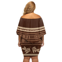 Brown Samoa Siapo Teuila Flowers Off Shoulder Short Dress LT14 - Polynesian Pride