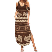 Brown Samoa Siapo Teuila Flowers Summer Maxi Dress