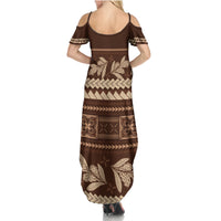 Brown Samoa Siapo Teuila Flowers Summer Maxi Dress