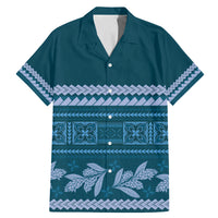 Dark Cyan Samoa Siapo Teuila Flowers Family Matching Mermaid Dress and Hawaiian Shirt LT14 Dad's Shirt - Short Sleeve Dark Cyan - Polynesian Pride