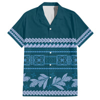 Dark Cyan Samoa Siapo Teuila Flowers Family Matching Off The Shoulder Long Sleeve Dress and Hawaiian Shirt LT14 Dad's Shirt - Short Sleeve Dark Cyan - Polynesian Pride