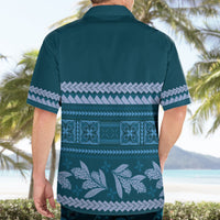 Dark Cyan Samoa Siapo Teuila Flowers Hawaiian Shirt