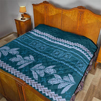 Dark Cyan Samoa Siapo Teuila Flowers Quilt