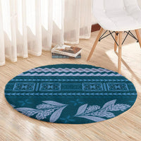 Dark Cyan Samoa Siapo Teuila Flowers Round Carpet