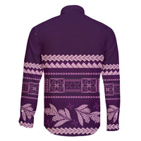 Purple Samoa Siapo Teuila Flowers Family Matching Off The Shoulder Long Sleeve Dress and Hawaiian Shirt LT14 - Polynesian Pride