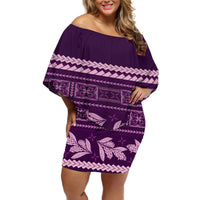 Purple Samoa Siapo Teuila Flowers Off Shoulder Short Dress LT14 Women Purple - Polynesian Pride
