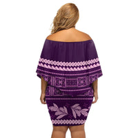 Purple Samoa Siapo Teuila Flowers Off Shoulder Short Dress LT14 - Polynesian Pride