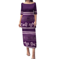 Purple Samoa Siapo Teuila Flowers Puletasi LT14 Long Dress Purple - Polynesian Pride
