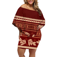 Red Samoa Siapo Teuila Flowers Off Shoulder Short Dress LT14 Women Red - Polynesian Pride