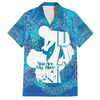 Turquoise Polynesia Father's Day Family Matching Long Sleeve Bodycon Dress and Hawaiian Shirt Dad You Are My Hero LT14 Dad's Shirt - Short Sleeve Turquoise - Polynesian Pride