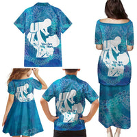 Turquoise Polynesia Father's Day Family Matching Puletasi and Hawaiian Shirt Dad You Are My Hero