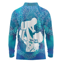 Turquoise Polynesia Father's Day Long Sleeve Polo Shirt Dad You Are My Hero