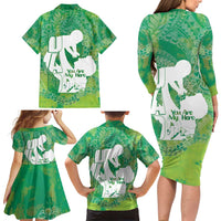 Green Polynesia Father's Day Family Matching Long Sleeve Bodycon Dress and Hawaiian Shirt Dad You Are My Hero LT14 - Polynesian Pride