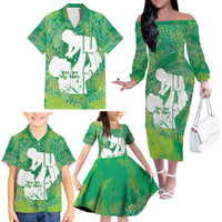 Green Polynesia Father's Day Family Matching Off The Shoulder Long Sleeve Dress and Hawaiian Shirt Dad You Are My Hero LT14 - Polynesian Pride