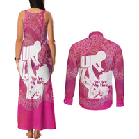 Pink Polynesia Father's Day Couples Matching Tank Maxi Dress and Long Sleeve Button Shirt Dad You Are My Hero